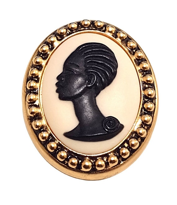 Coreen Simpson The Black Cameo Pin Brooch Gold To… - image 3