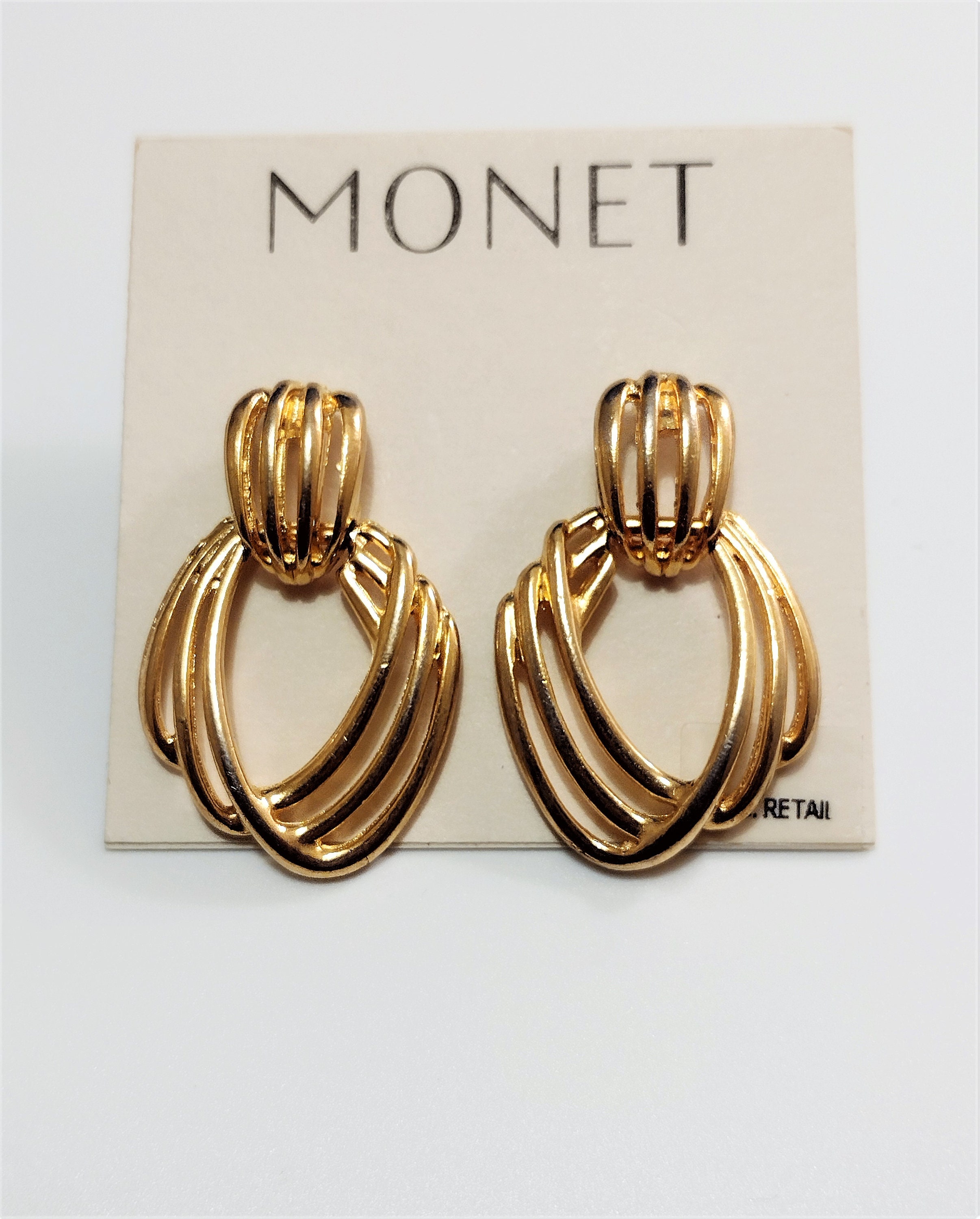 Monet Open Swirl Rib Hoops Pierced or Clip on Earrings Gold image pic