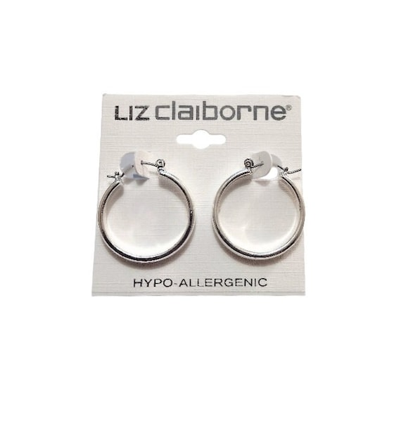 Liz Claiborne Wedding Band Hoop Pierced Stud Earrings Silver Tone