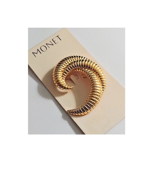 Monet Shrimp Band Pin Brooch Gold Tone Vintage Cr… - image 1