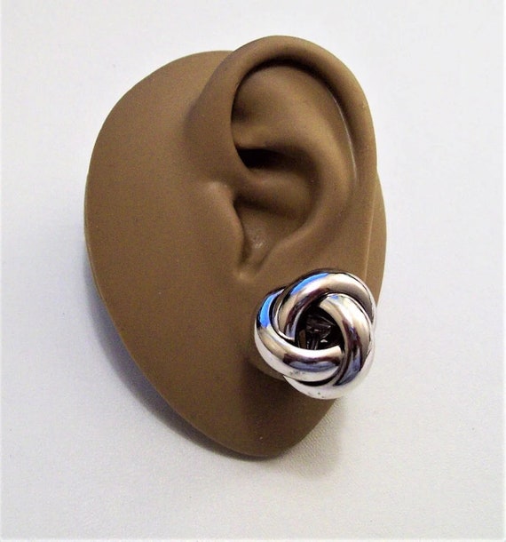 Monet Open Knot Clip On Earrings Silver Tone Plat… - image 8