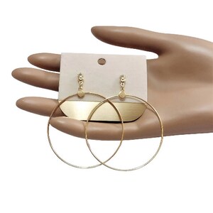 Thin Ring 2 3/4 Long Hoops Pierced Post Stud Earrings Gold Tone Vintage Extra Large Wide Wire Dangles Round Domed Top Beads image 8
