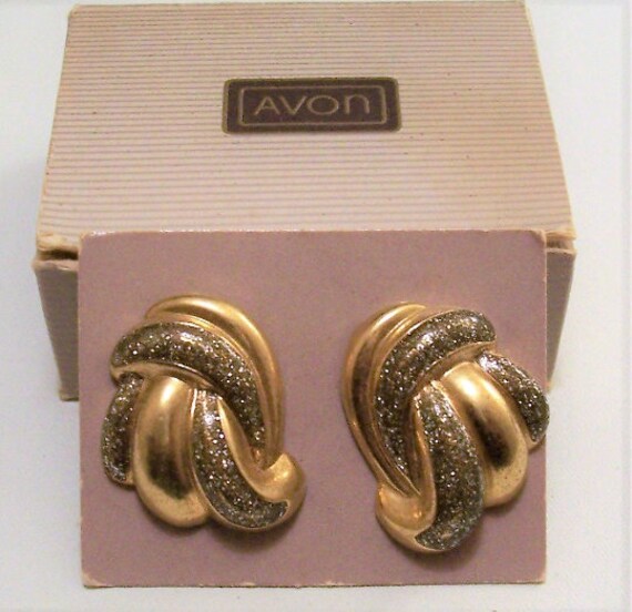 Avon Glitter Swirl Tubes Pierced Stud Earrings Go… - image 2