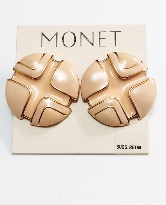 Monet Pink Disc Pierced Post Stud Earrings Gold T… - image 9