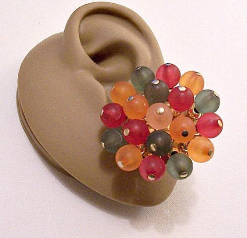 Frosted Glass Cluster Bead Clip on Earrings Gold Tone Vintage Etsy