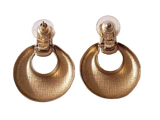 Monet Satin Door Knocker Pierced Post Stud Earrings Gold