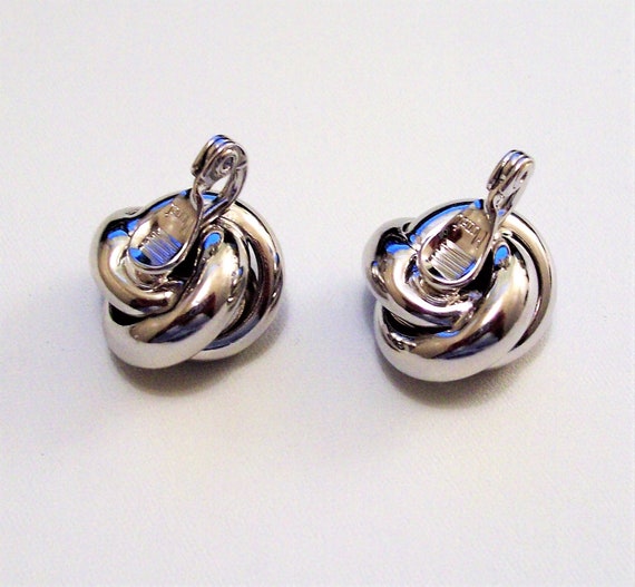 Monet Open Knot Clip On Earrings Silver Tone Plat… - image 6