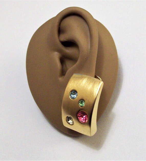 Valentino Crystal Clip On Earrings Gold Tone Vinta