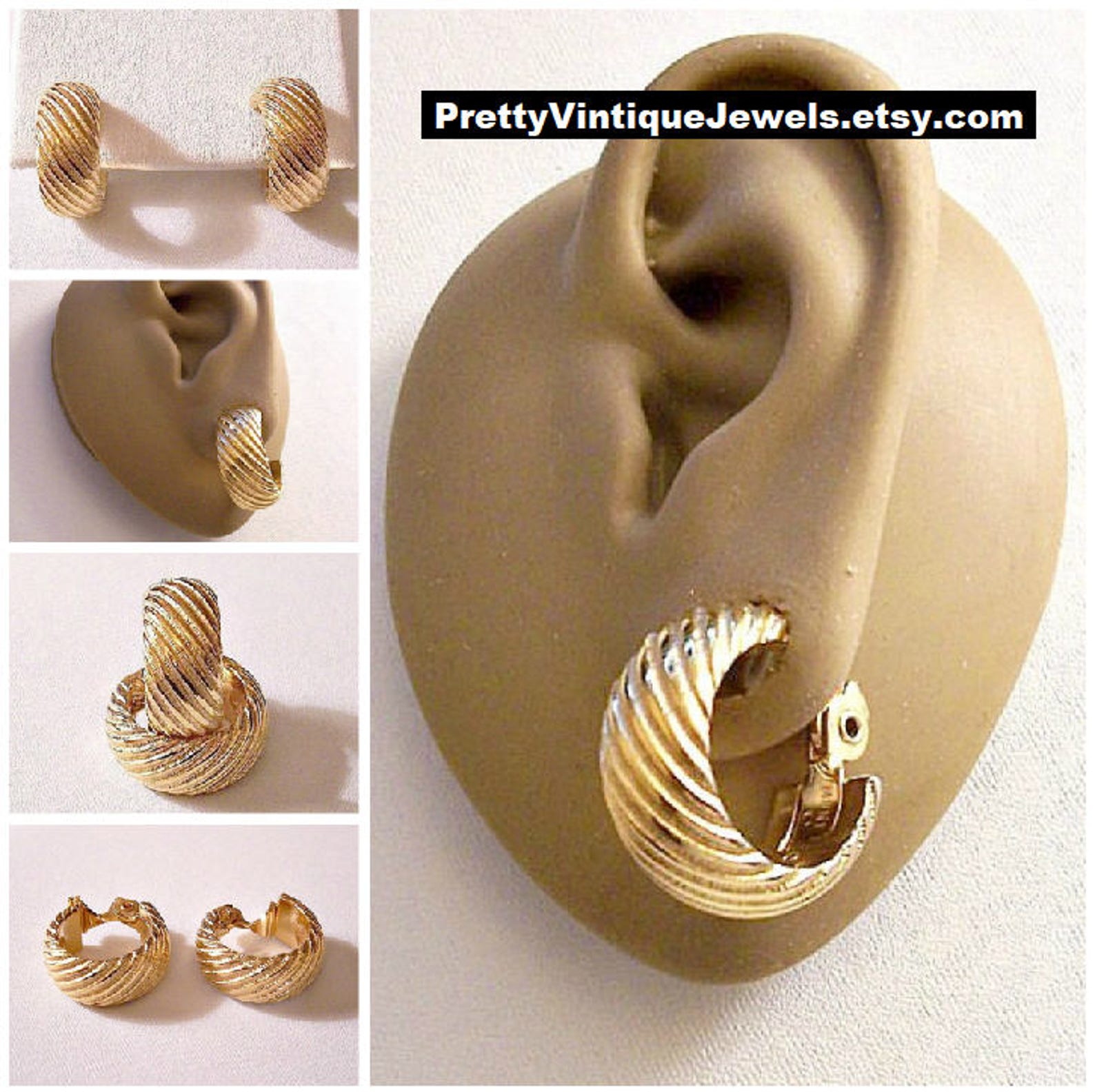 Monet Swirl Line Hoops Clip on Earrings Gold Tone Vintage Wide | Etsy