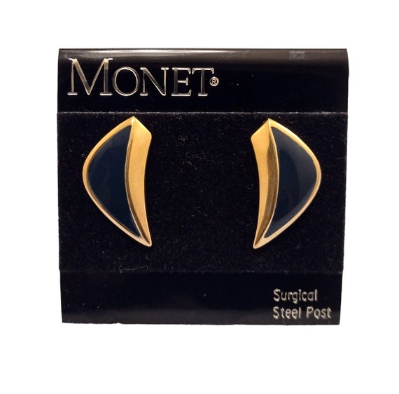 7/8" Monet Blue Arrow Pierced Earrings Small Vint… - image 5