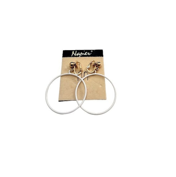 Napier White Thin Hoops Clip On Earrings Gold Ton… - image 1