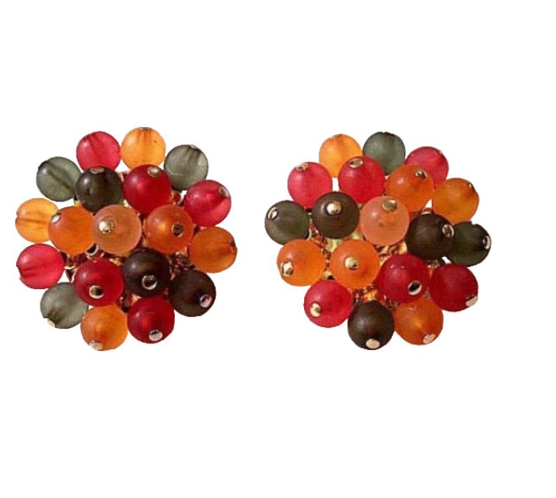 Frosted Glass Cluster Bead Clip on Earrings Gold Tone Vintage Etsy