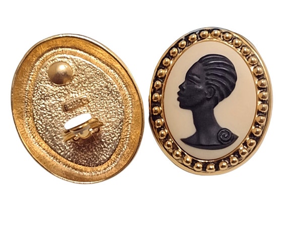 Coreen Simpson The Black Cameo Clip On Earrings G… - image 4