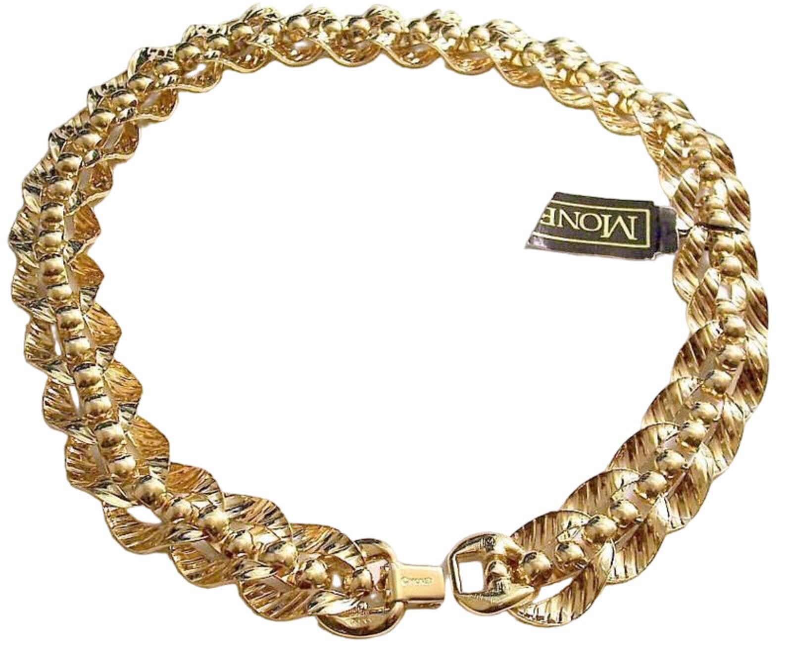 Monet Slant Link Chain Choker Necklace Gold Tone Vintage Wide Layered ...