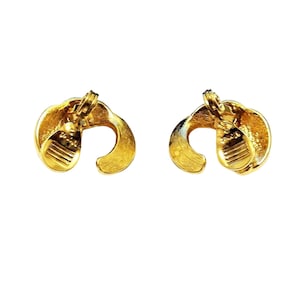 Monet Curved Crescent Ribbed Clip On or Pierced Post Earrings Gold Tone Vintage Open End Round Swirl Lined Buttons