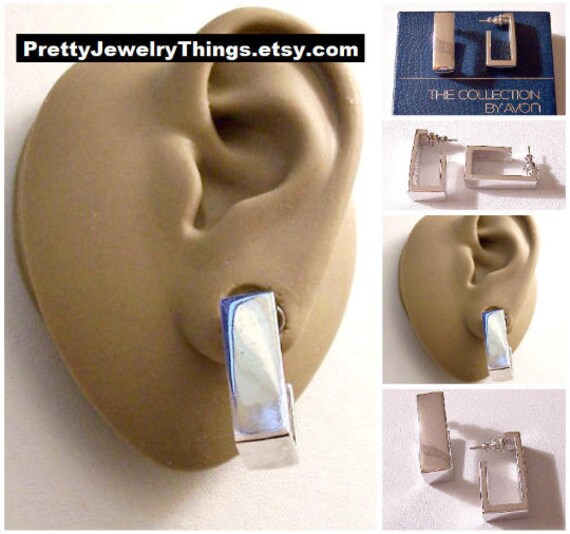 Avon Square Hoops Pierced Post Stud Earrings Silv… - image 9