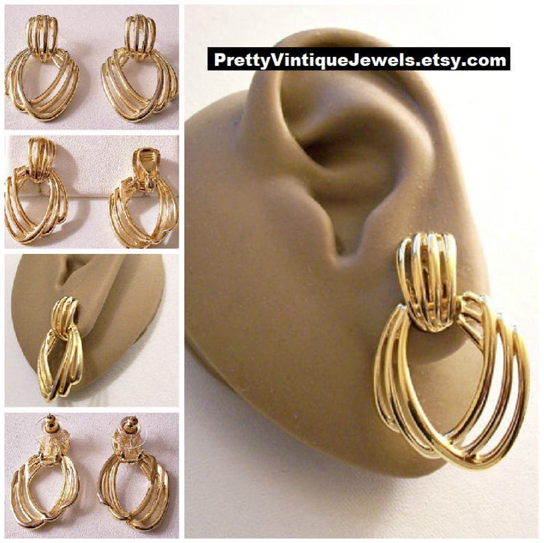 Monet Open Swirl Rib Hoops Pierced or Clip On Earrings Gold | Etsy