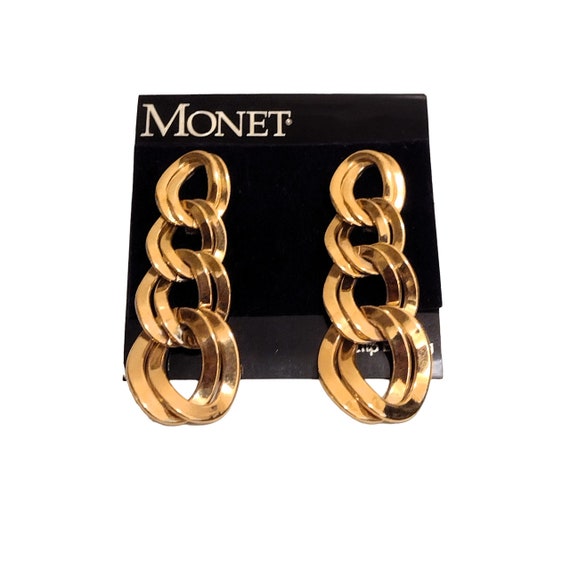 Monet Double Link Hoop Clip On Earrings Vintage P… - image 9