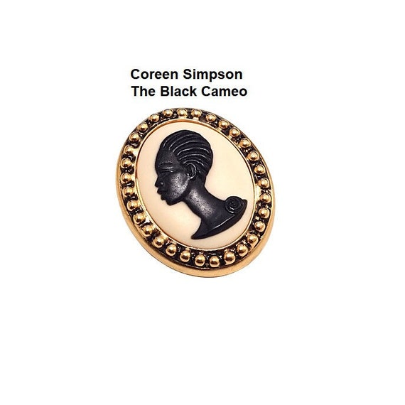 Coreen Simpson The Black Cameo Pin Brooch Gold To… - image 1