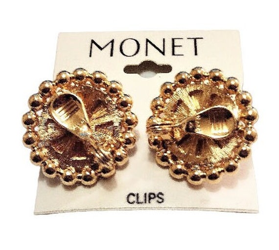 Monet Beige Marbled Stone Bead Clip On Earrings G… - image 6