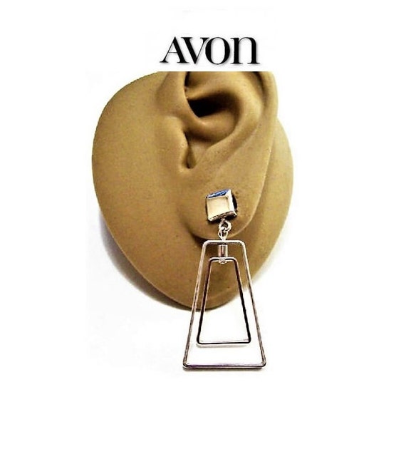 Avon Triangle Double Hoop Pierced Post Stud Earri… - image 6