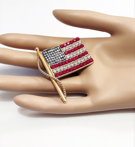 Swarovski American Flag USA Gold Pin Brooch Penda… - image 1