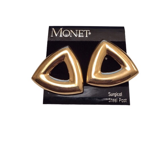 Monet Triangle Hoop Pierced Post Earrings Vintage… - image 7