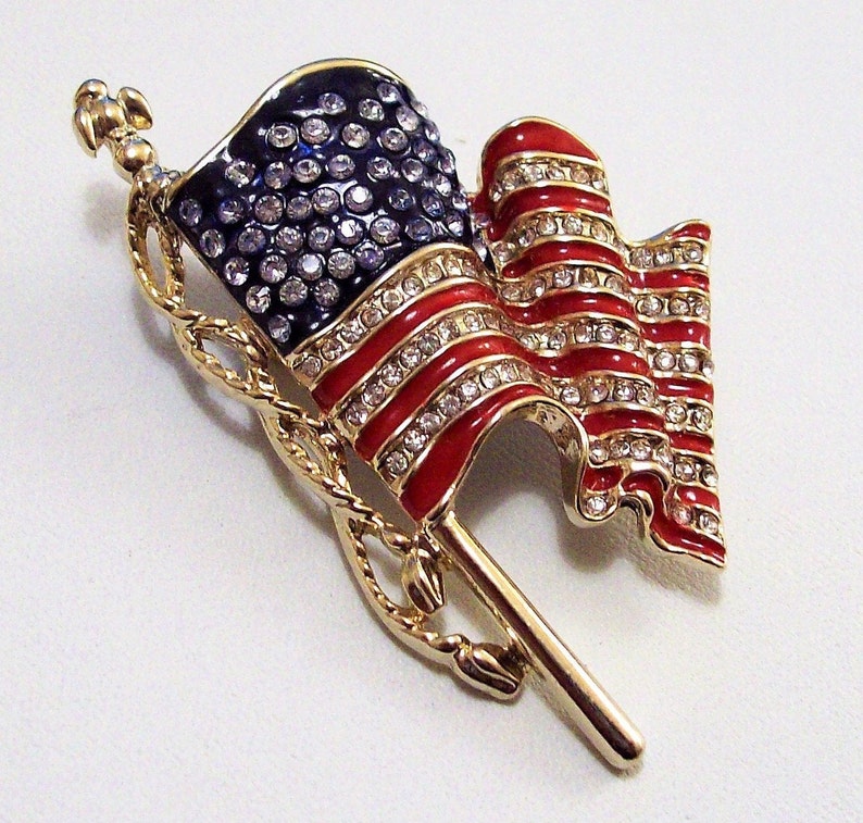 American USA Patriot Flag Pin Brooch Gold Vintage Red Etsy