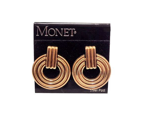 Monet Ribbed Ring Hoop Pierced Post Earrings Vint… - image 3