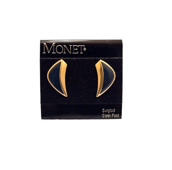7/8" Monet Blue Arrow Pierced Earrings Small Vint… - image 1