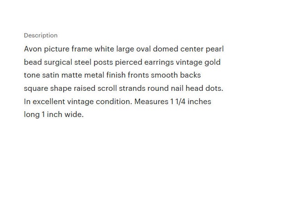 Avon Pearl Picture Frame Pierced Stud Earrings Go… - image 2