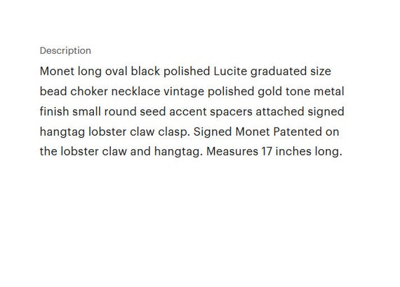 Monet Oval Black Lucite Graduated Bead Choker Nec… - image 2
