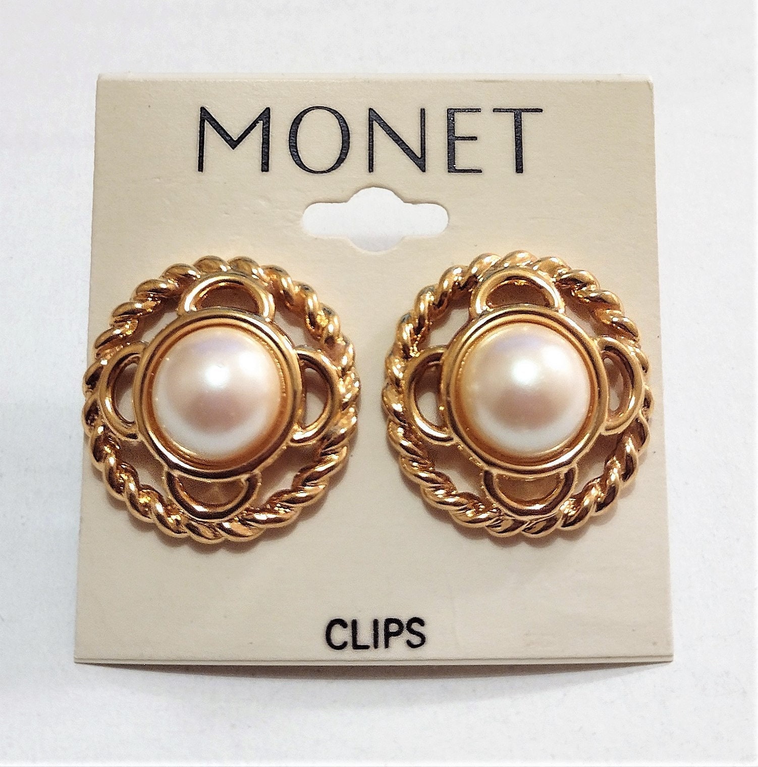 Buy Monet White Pearl Twisted Rope Clip on Earrings Gold Tone