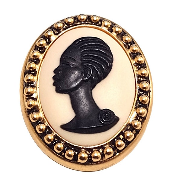 Coreen Simpson The Black Cameo Pin Brooch Gold To… - image 9