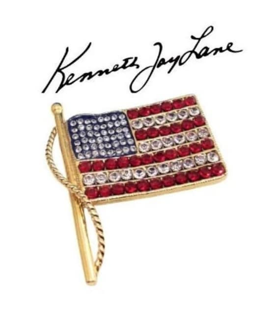 Swarovski American Flag USA Gold Pin Brooch Penda… - image 10