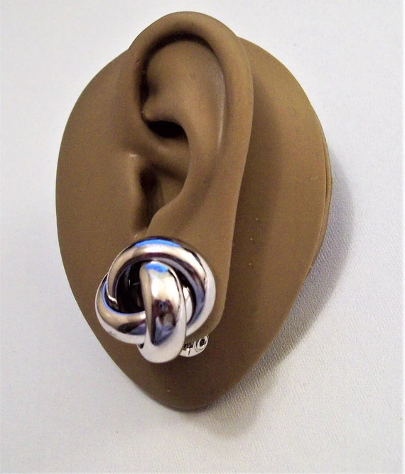 Monet Open Knot Clip On Earrings Silver Tone Plat… - image 5
