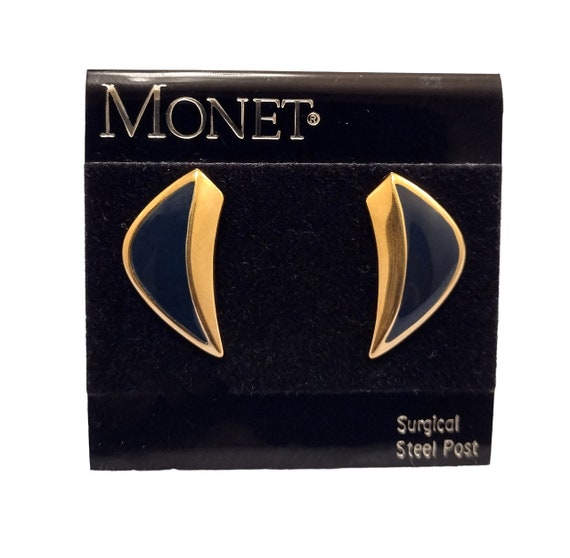 7/8" Monet Blue Arrow Pierced Earrings Small Vint… - image 7