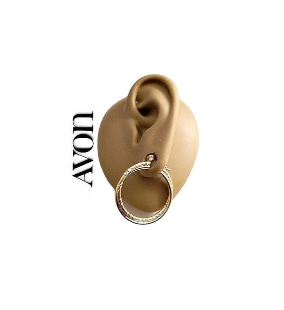 Avon Double Rib Big Hoop Pierced Post Stud Earring