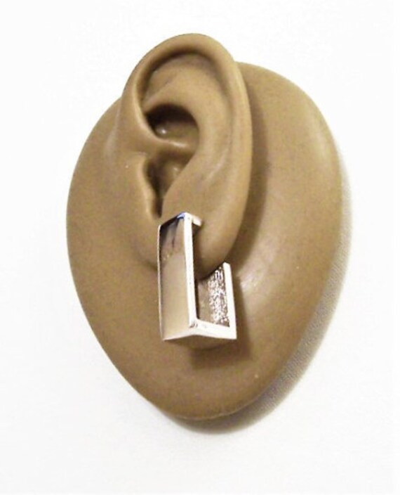 Avon Square Hoops Pierced Post Stud Earrings Silv… - image 1