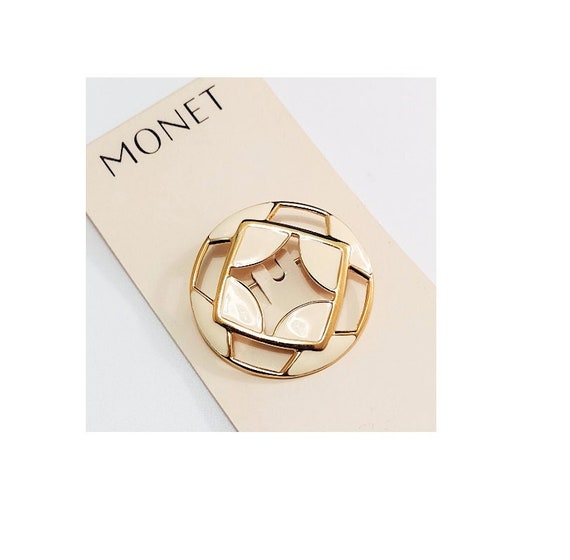 Monet Beige Slotted Pin Brooch Gold Tone Vintage … - image 1