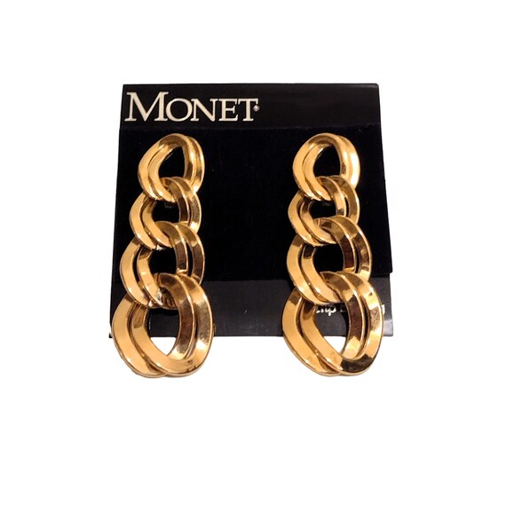 Monet Double Link Hoop Clip On Earrings Vintage P… - image 5