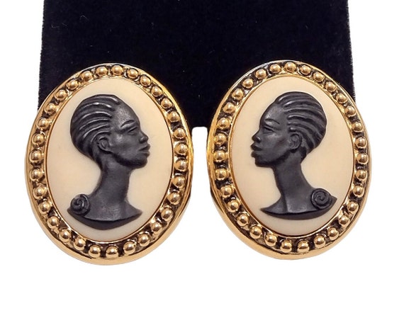 Coreen Simpson The Black Cameo Clip On Earrings G… - image 5