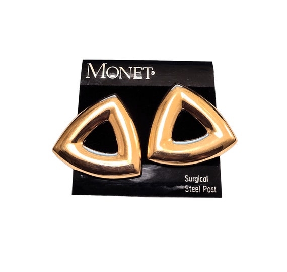 Monet Triangle Hoop Pierced Post Earrings Vintage… - image 3