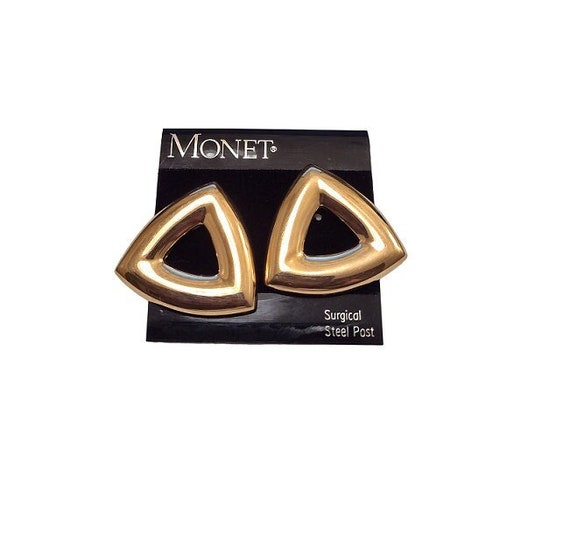 Monet Triangle Hoop Pierced Post Earrings Vintage… - image 1