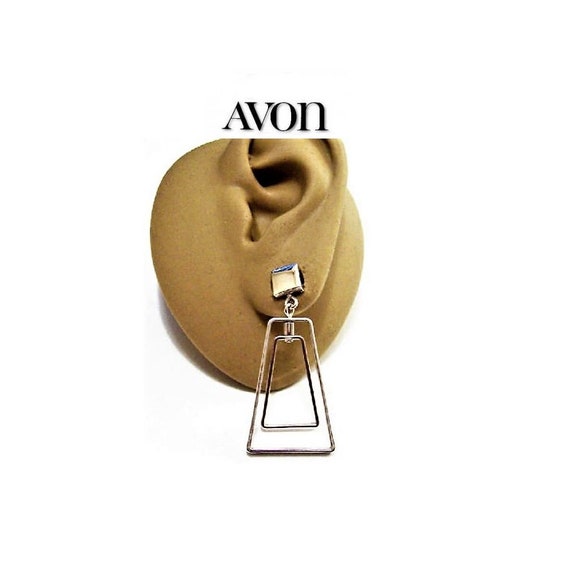 Avon Triangle Double Hoop Pierced Post Stud Earri… - image 1