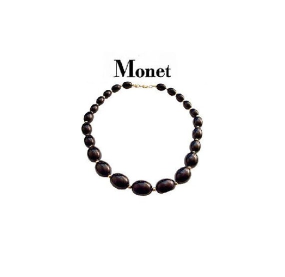 Monet Oval Black Lucite Graduated Bead Choker Nec… - image 1