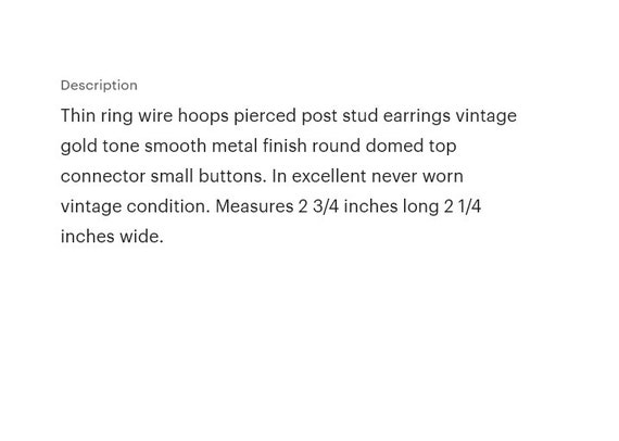 Thin Ring 2 3/4" Long Hoops Pierced Post Stud Ear… - image 2