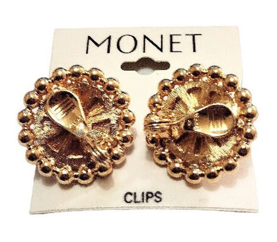Monet Beige Marbled Stone Bead Clip On Earrings G… - image 3