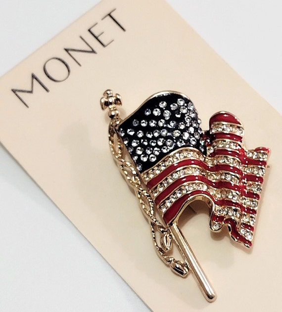 Monet American USA Patriotic Flag Pin Brooch Gold… - image 7