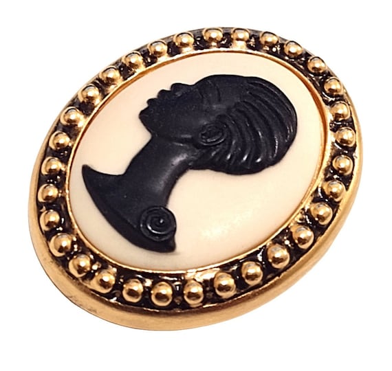 Coreen Simpson The Black Cameo Pin Brooch Gold To… - image 7